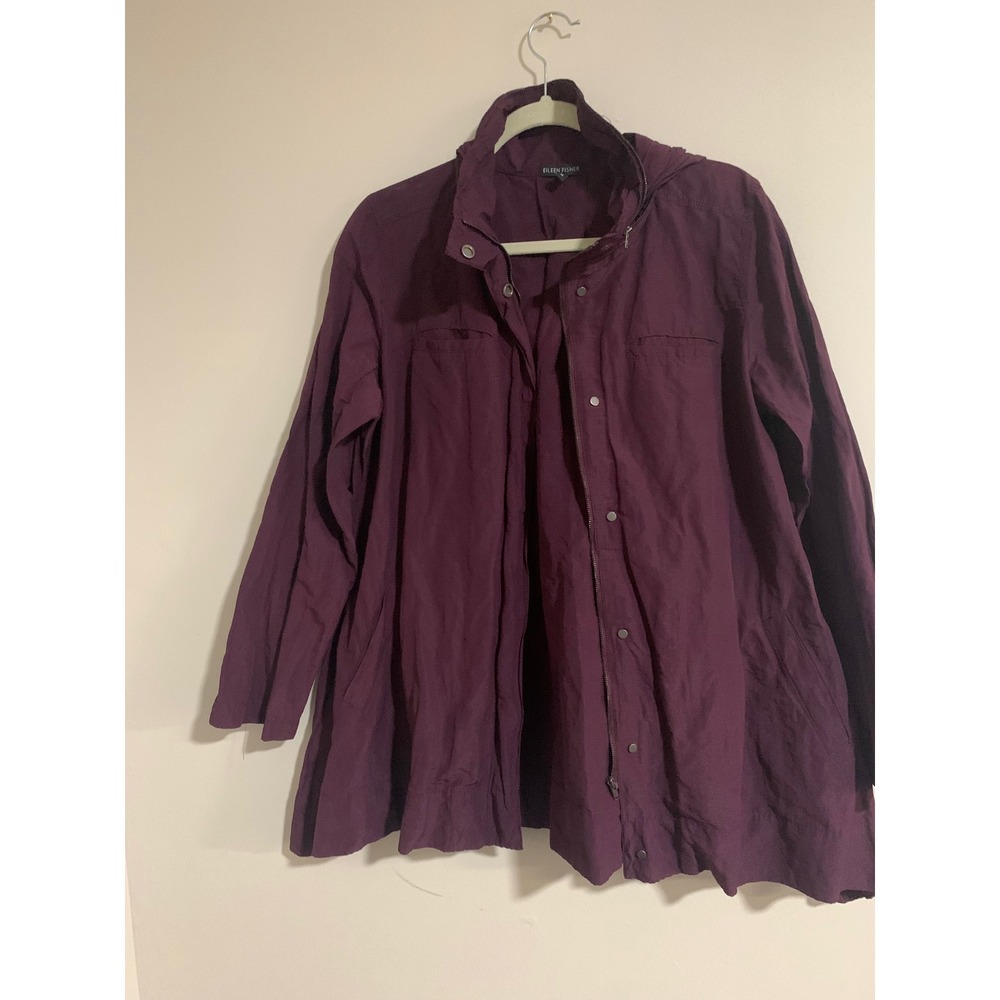 Eileen Fisher Womens Metallic Cotton Blend Hooded Jacket Purple Plum Medium - Picture 4 of 9